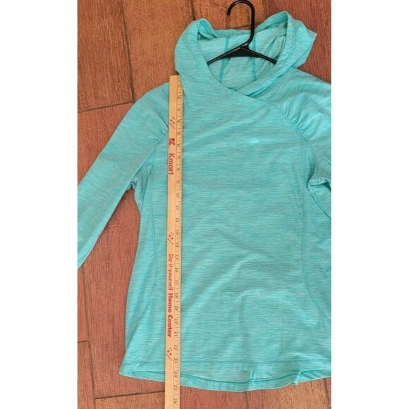 Danskin Now Hooded Blue Green Dri More Light Thermal Pullover Small Ruched Thumb - Picture 4 of 9
